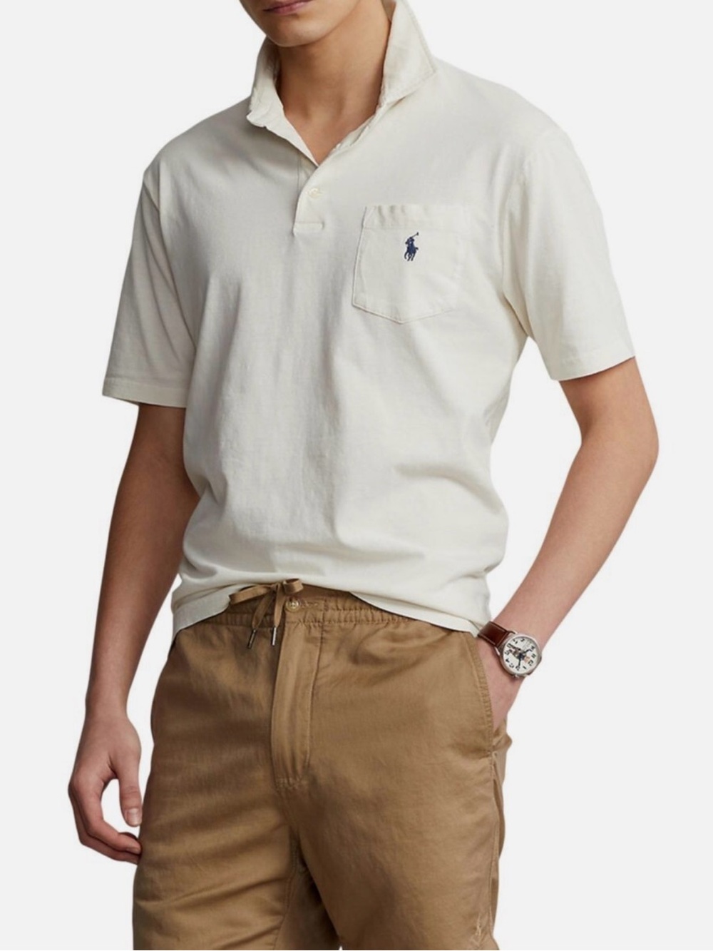 Polo Ralph Lauren Men’s Classic-Fit Medium Cream Polo Shirt Navy Pony